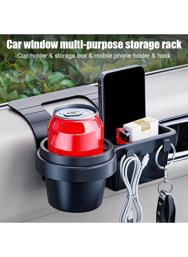 FAYET Car Door Cup Holder Organizer with Phone Storage and Hooks, No-Tool Window-Mounted Drink Pocket, Multifunction Vehicle Door Side Hanging Storage Box with Charging Hole - Image 2